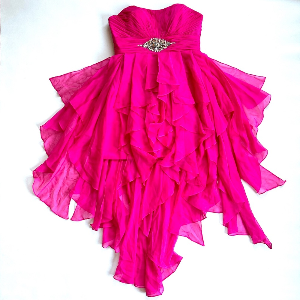 JULIET BARBIE PINK RUFFLE STRAPLESS EMBELLISHD CORSET BACK FORMAL PROM DRESS SzL